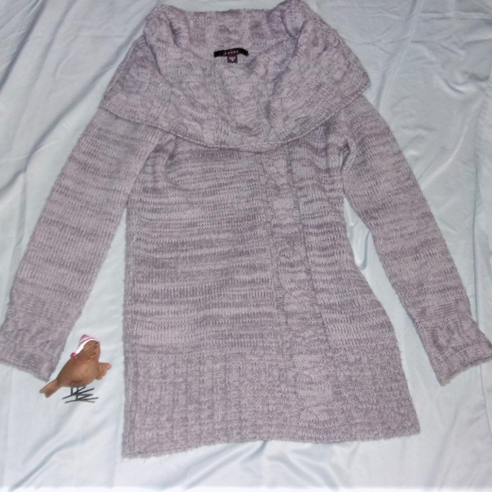 wool small long gray cowl neck cable knit  womens